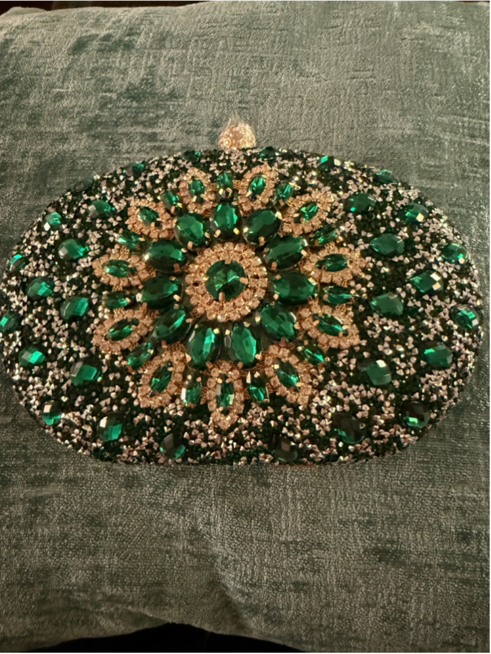 Women's Ramla Rhinestone Clutch Bag Green and Gold - Picture 2 of 6